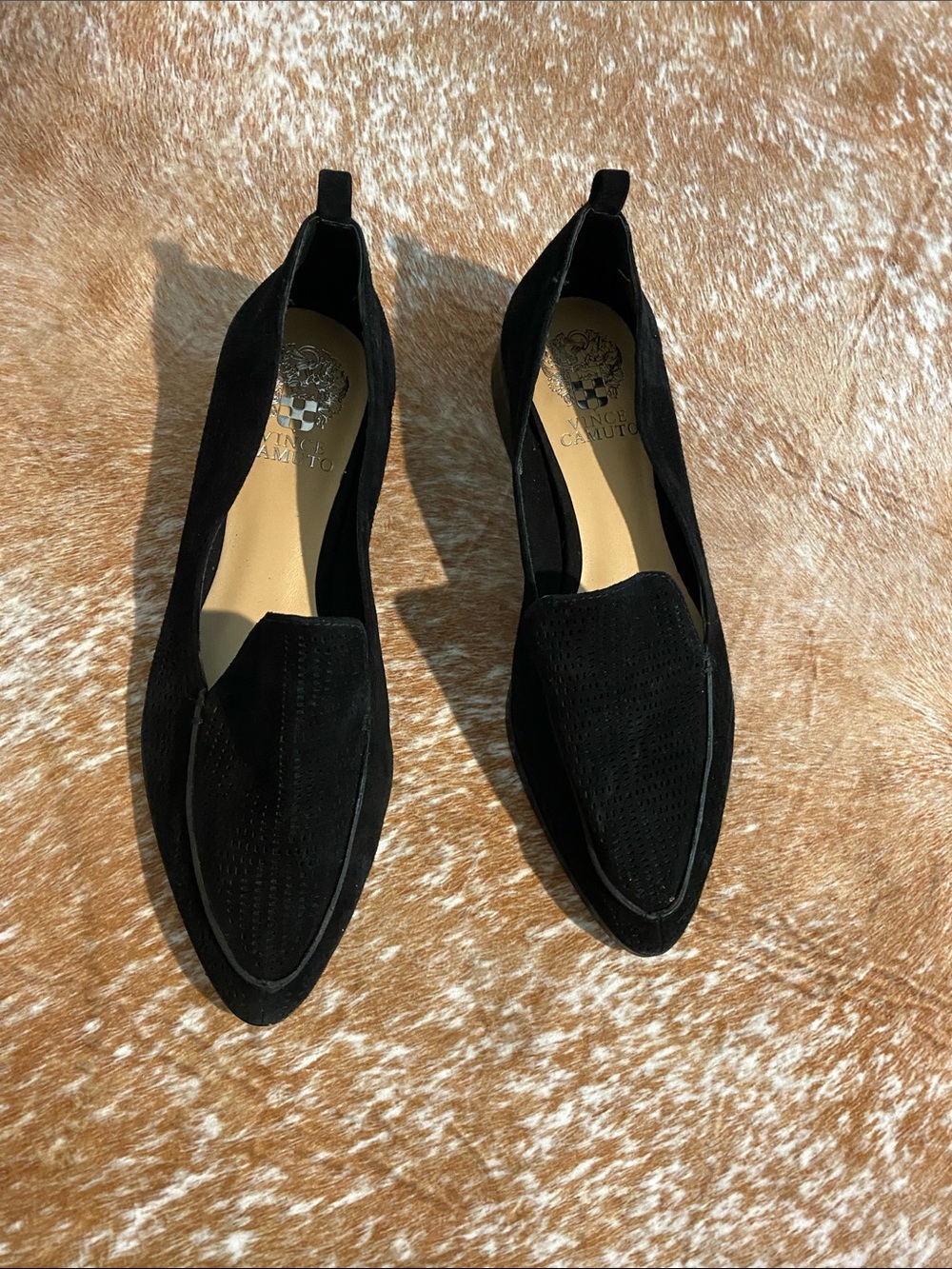 Vince Camuto Black Suede Pointed Loafer Flats